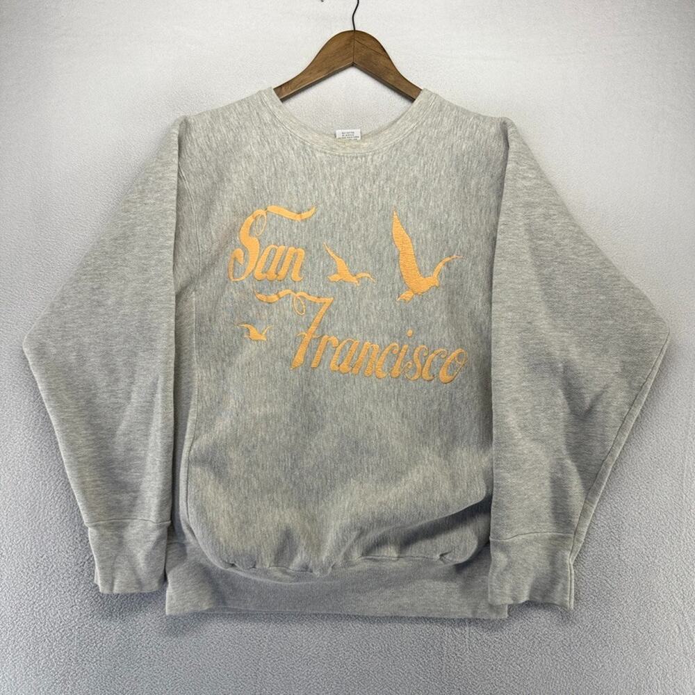 Vintage San Francisco Sweatshirt Women's large Gray Seagulls Birds Thick USA 90s